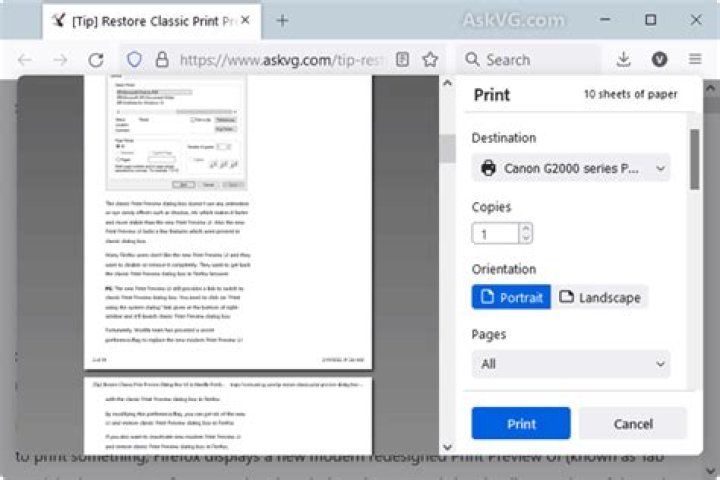 How do I disable the Print dialog box in Firefox?