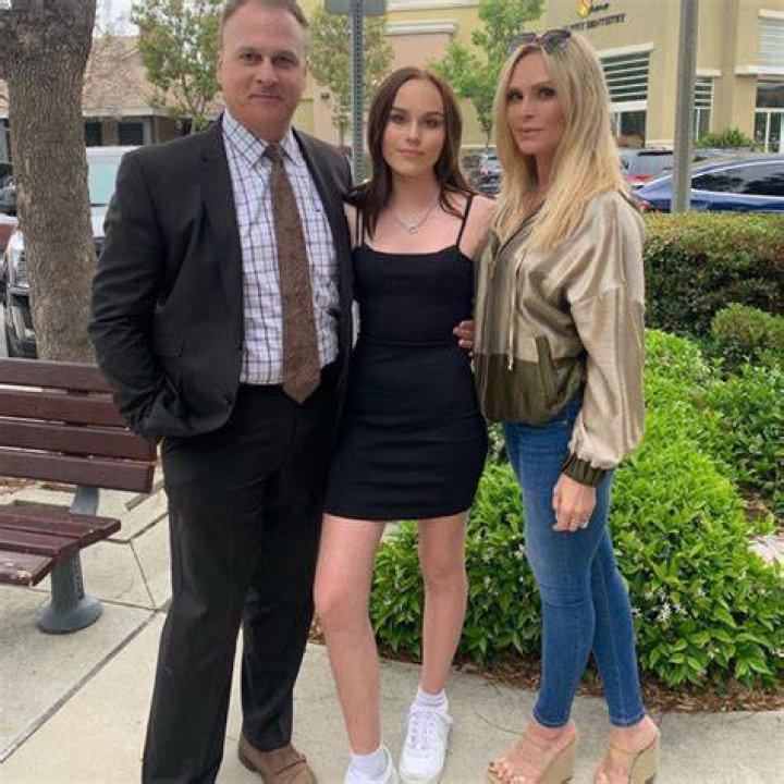 Simon Barney & Sophia Barney & Tamra Judge Pose for 8th grade dance.