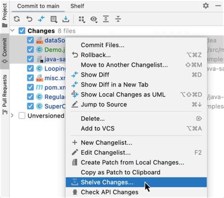 What is shelve changes in git?