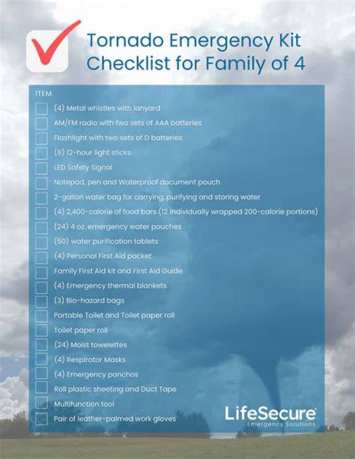 What should be in a tornado emergency kit?